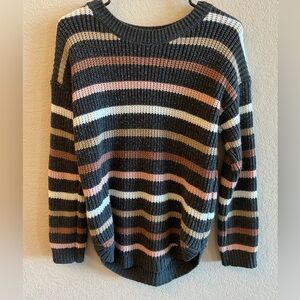 SO - Women’s Gray Brown, Pink Striped Knit Sweater - Size L